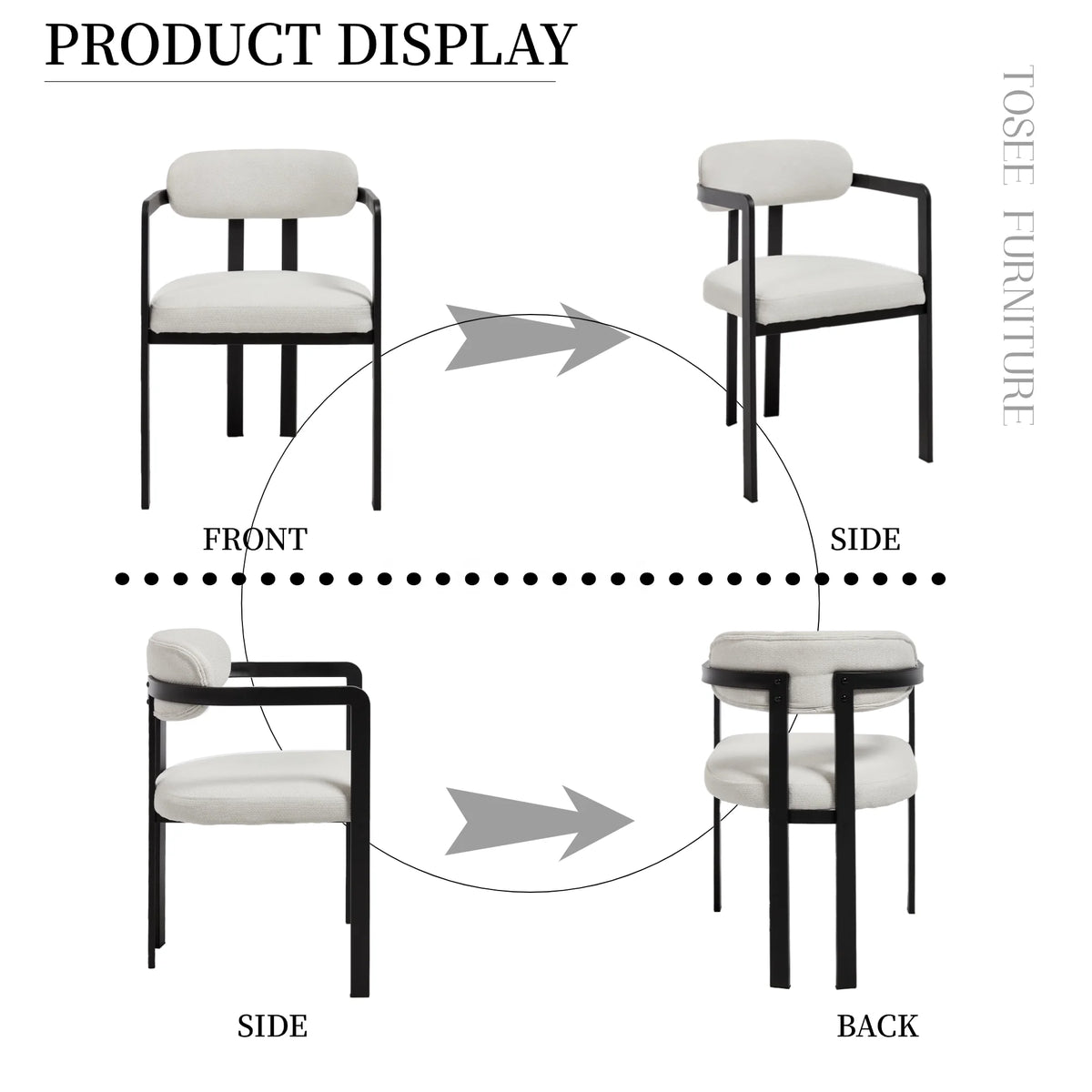 Mid-Century Modern Dining Chairs Set of 2  Soft Upholstered Fabric Chairs Black Metal Legs Ergonomic Comfort for Dining Room