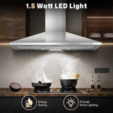 36 Inch Range Hood, 450CFM Wall Mount Stainless Steel Kitchen Vent Hood - 3-Speed Exhaust Fan, LED Light & Push Button Control