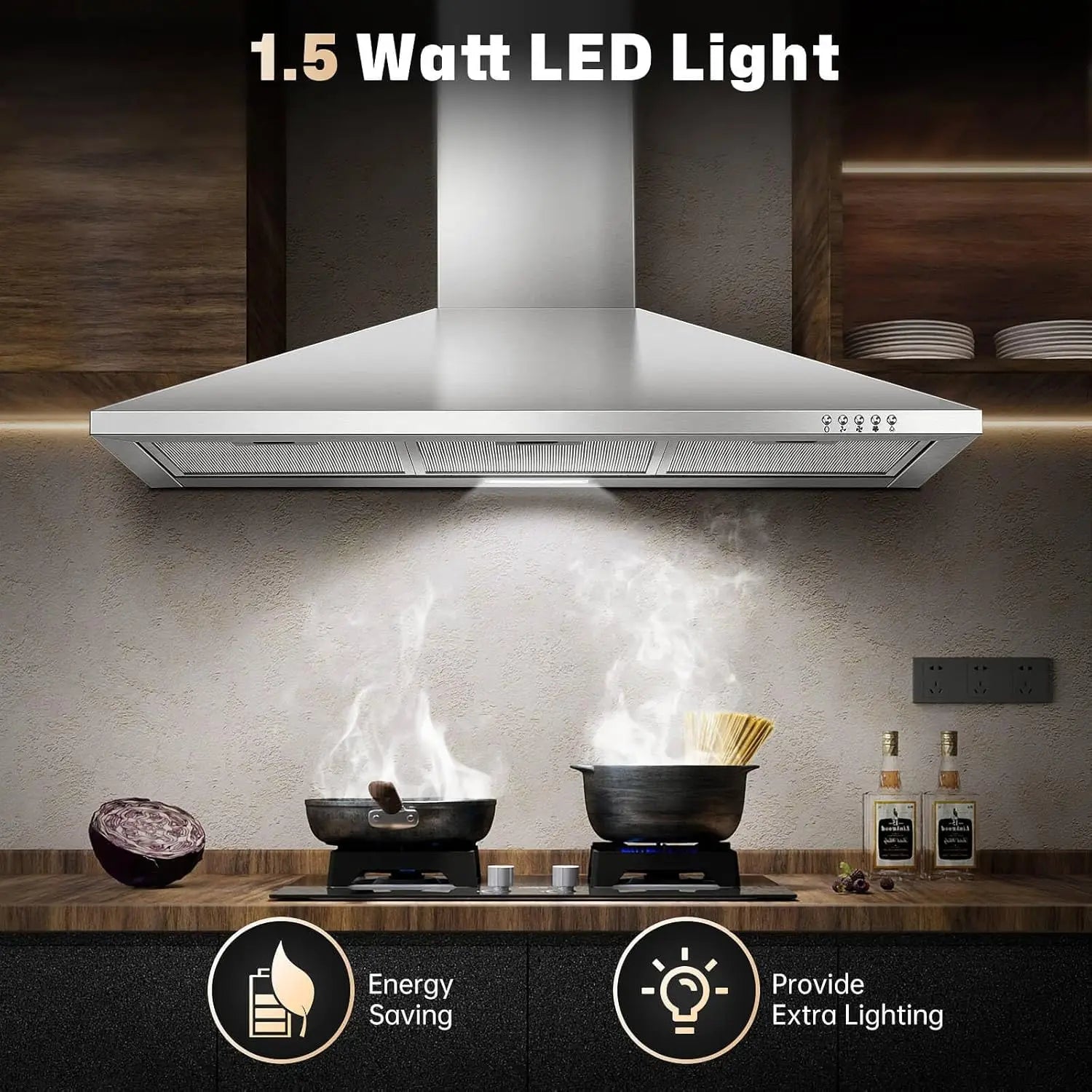 36 Inch Range Hood, 450CFM Wall Mount Stainless Steel Kitchen Vent Hood - 3-Speed Exhaust Fan, LED Light & Push Button Control