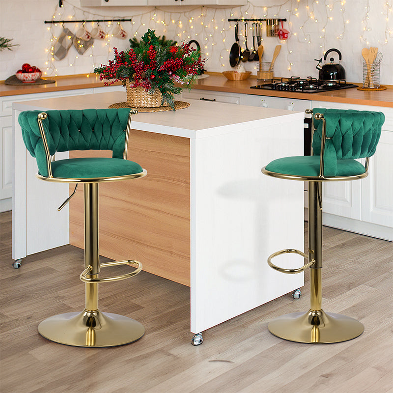 Iron Adjustable PU Leather Bar Stools Modern Swivel Steady Commercial Use Home Bar Dining Outdoor Counter Height Hotel Workshop (Set of 2)
