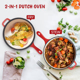 Ceramic Enameled 2-in-1 Dutch Oven Skillet Set 3QT + 1.5QT Non-Stick Dishwasher Safe Casserole Cookware Stainless Steel Bottom