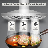 Range Hood 30 Inch, Wall Mount Range Hood Kitchen Hood in Stainless Steel, Vent Hood with Baffle Filters, 3 Speed Fan