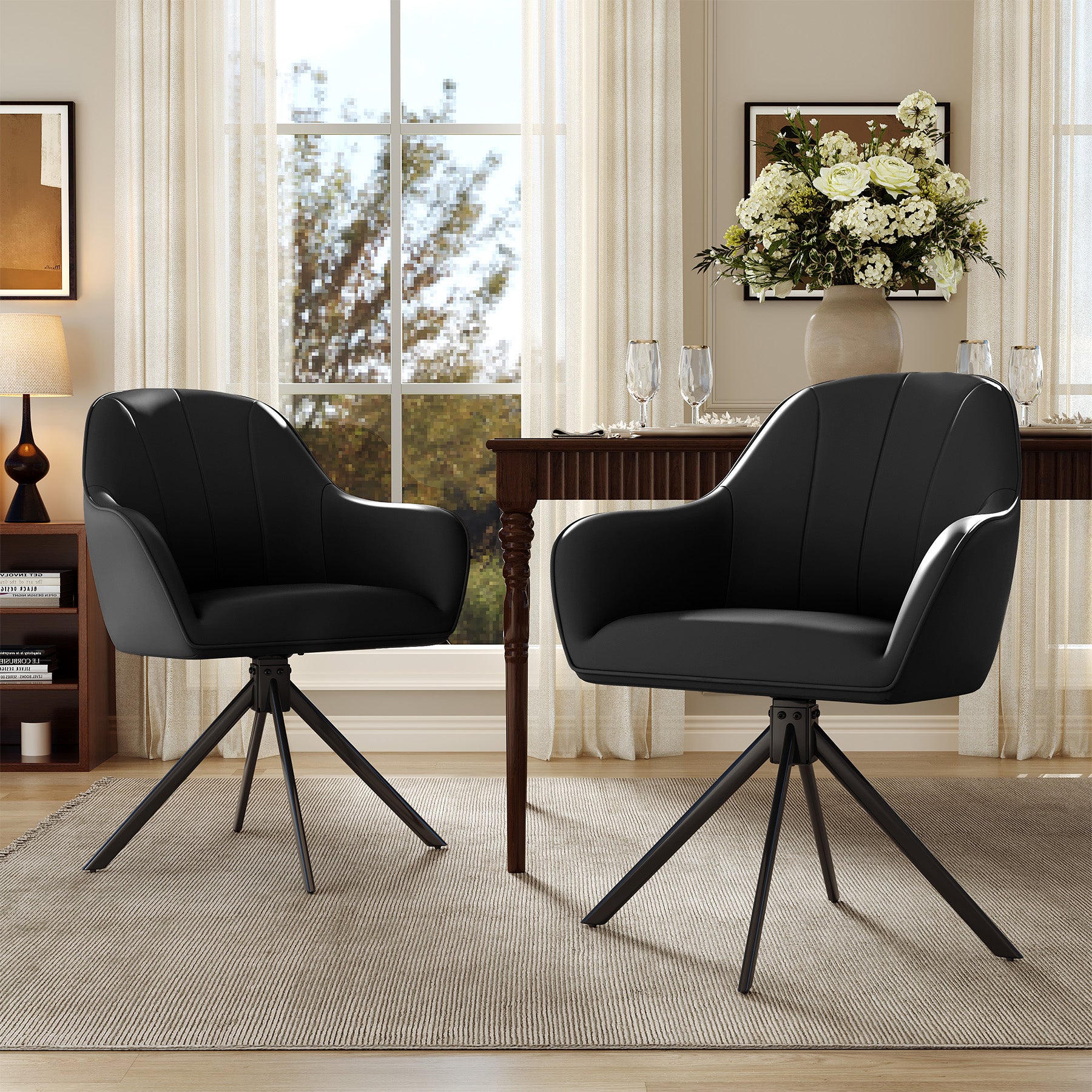 Modern PU Leather Reclining Swivel Dining Chair with Ergonomic Design and Robust Metal Legs for Dining Room & Office (Set of 2)