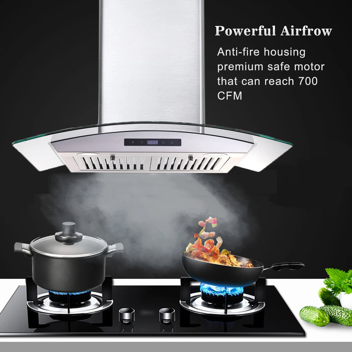 Range Hood 30 Inch, Tieasy Wall Mount Kitchen Hood with Ducted/Ductless Convertible Duct, Tempered Glass,Touch Control,LED Light
