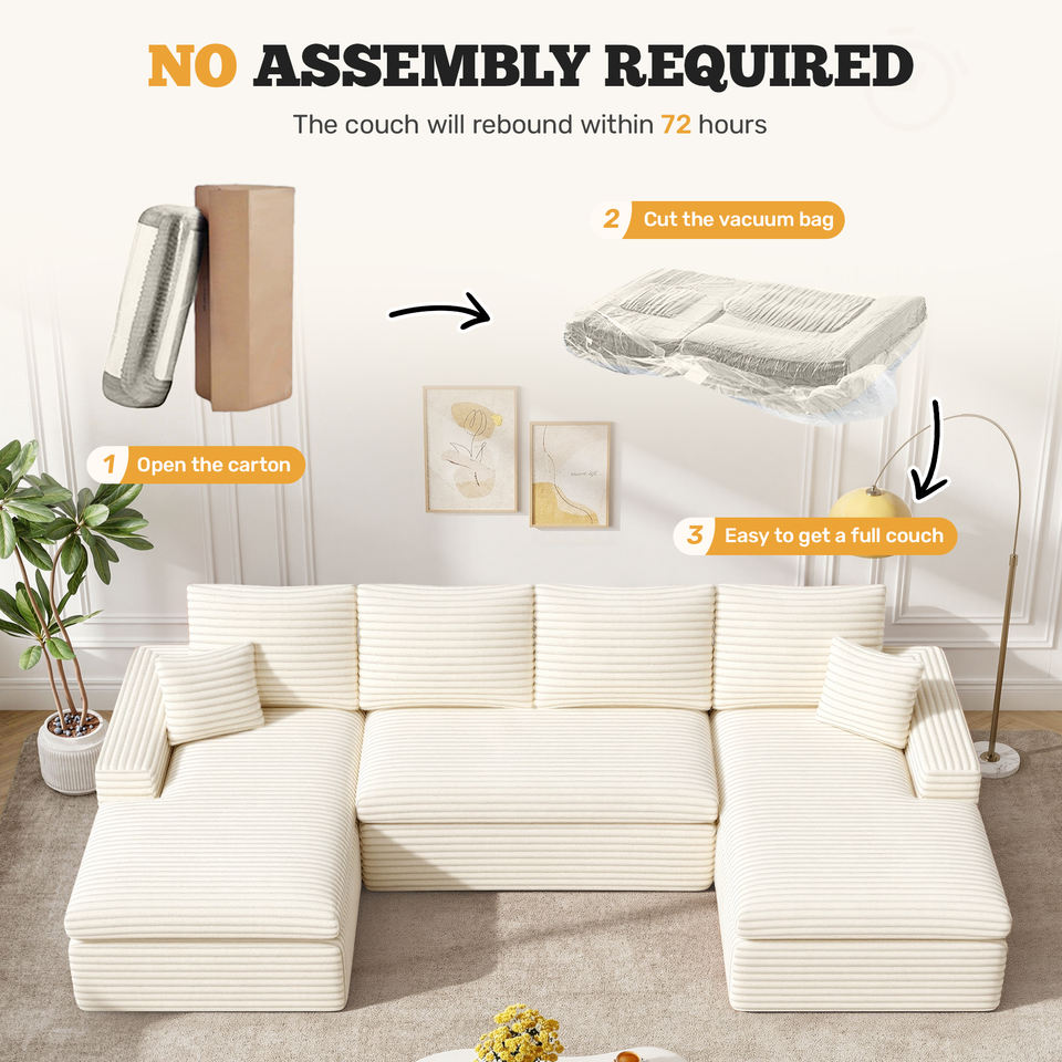 Modular Convertible Eco-Friendly Square Velvet Sectional Sofa Deep Seats Vacuum Packed Oversized Design Includes Pillows for