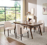 Stock Modern Upholstered Dining Chairs Set of 2 Beige Fabric with Solid Wood Legs Ergonomic Backrest for Kitchen Dining Room