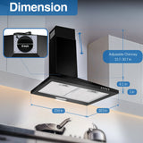 Black Range Hood,Wall Mount Range Hood 24 Inch,Stainless Steel Kitchen Hood Aluminum Filters,3 Speed Exhaust Fan LED Light