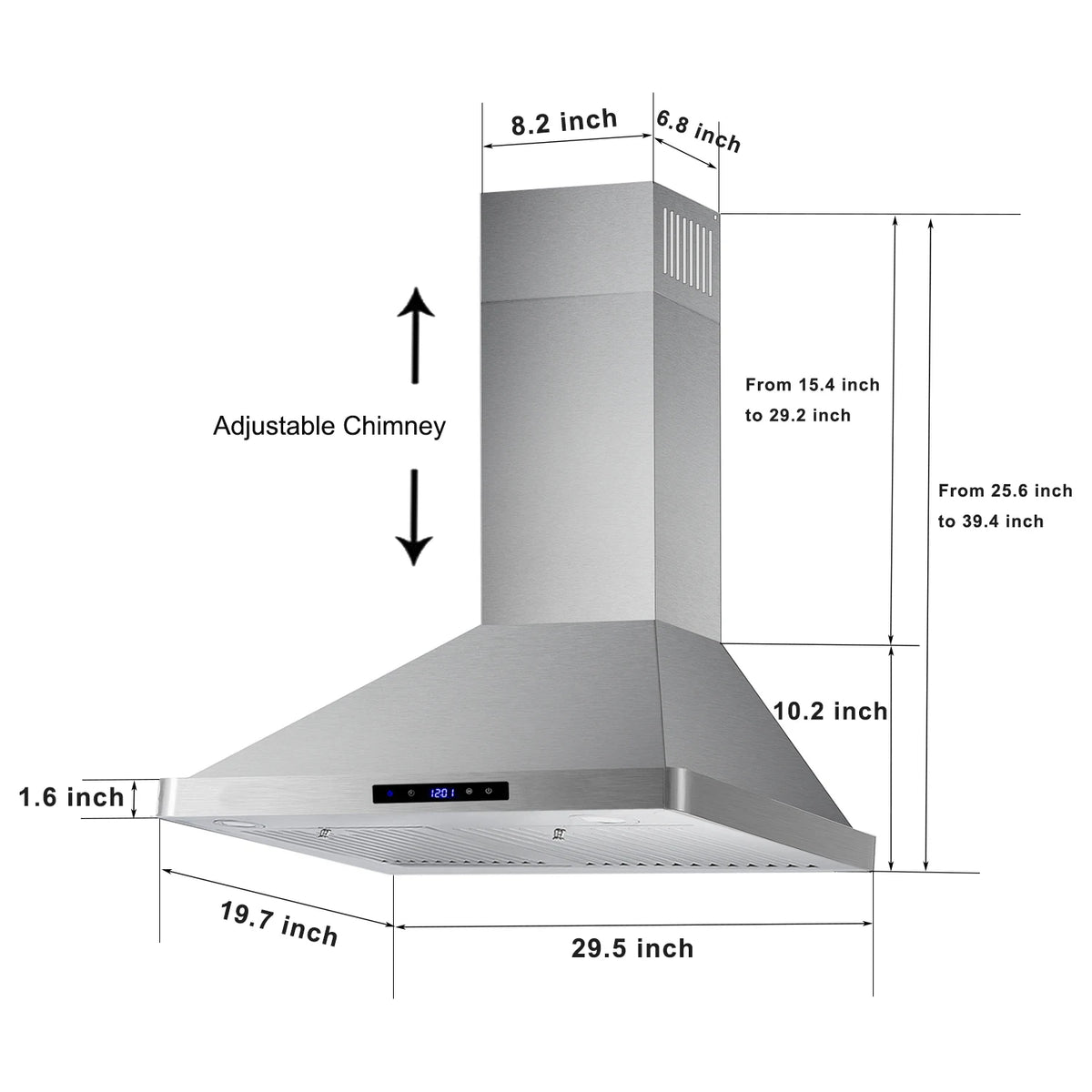 Wall Mount Range Hood 30 Inch Kitchen Hood 700 CFM ,Touch Control,Permanent Filters, Stainless Steel, 3 Speed Exhaust Fan, LED