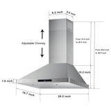 Wall Mount Range Hood 30 Inch Kitchen Hood 700 CFM ,Touch Control,Permanent Filters, Stainless Steel, 3 Speed Exhaust Fan, LED