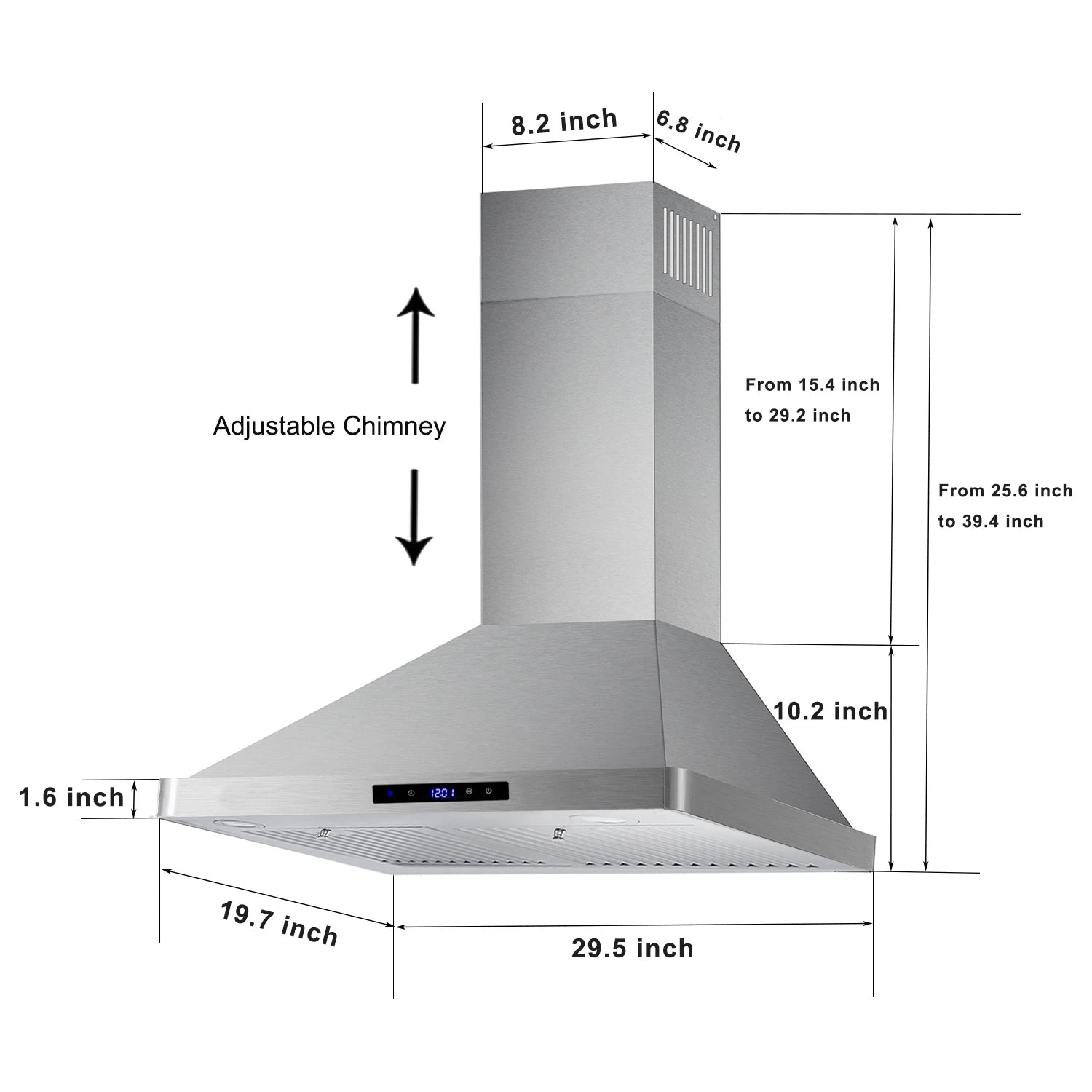 Wall Mount Range Hood 30 Inch Kitchen Hood 700 CFM ,Touch Control,Permanent Filters, Stainless Steel, 3 Speed  - view 5