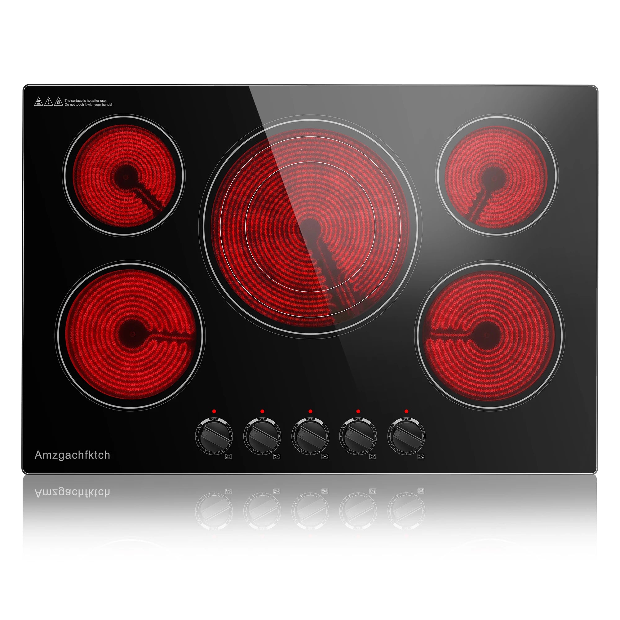 30 Inch Built-in Electric Cooktop with Expandable Triple Ring Burners, 5 Burner 9000W Ceramic Stove Top - Easy Knob Controls