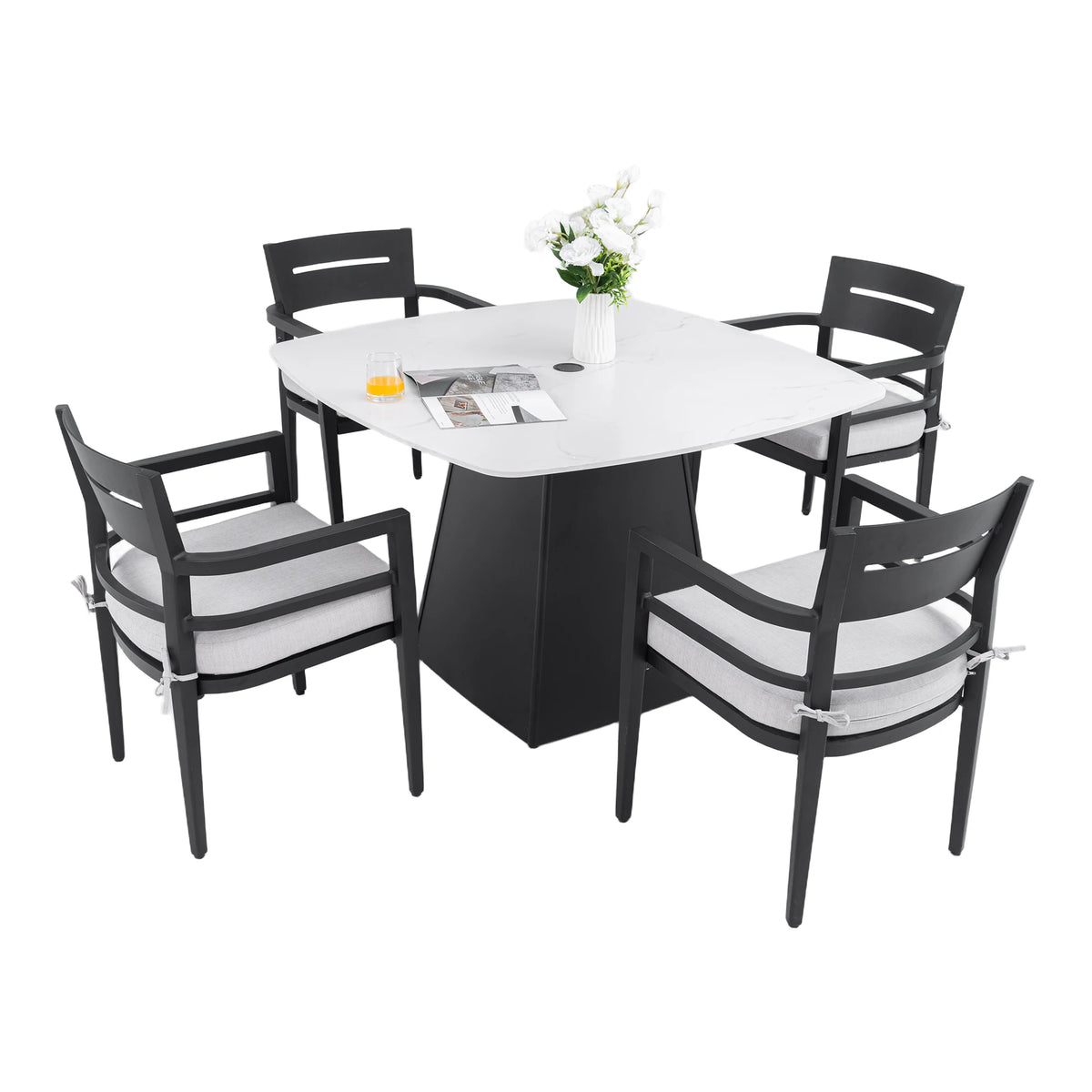 5-Piece Outdoor Patio Pedestal Dining Set