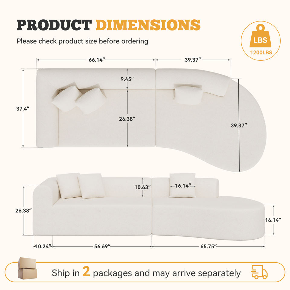 Modular Extendable Massage Sectional Sofa Modern Cloud Curved Design Deep Seat Chenille Covered Sponge Oversized Sofa