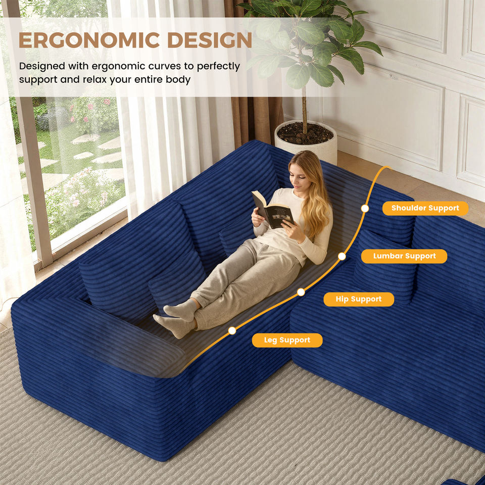 Corduroy Modular Sectional Sofa Bed Ottoman Plush Fluffy Fabric Sponge Filled No Assembly Required Oversized Modern Apartment