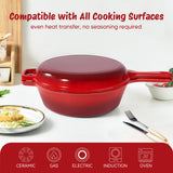 Ceramic Enameled 2-in-1 Dutch Oven Skillet Set 3QT + 1.5QT Non-Stick Dishwasher Safe Casserole Cookware Stainless Steel Bottom