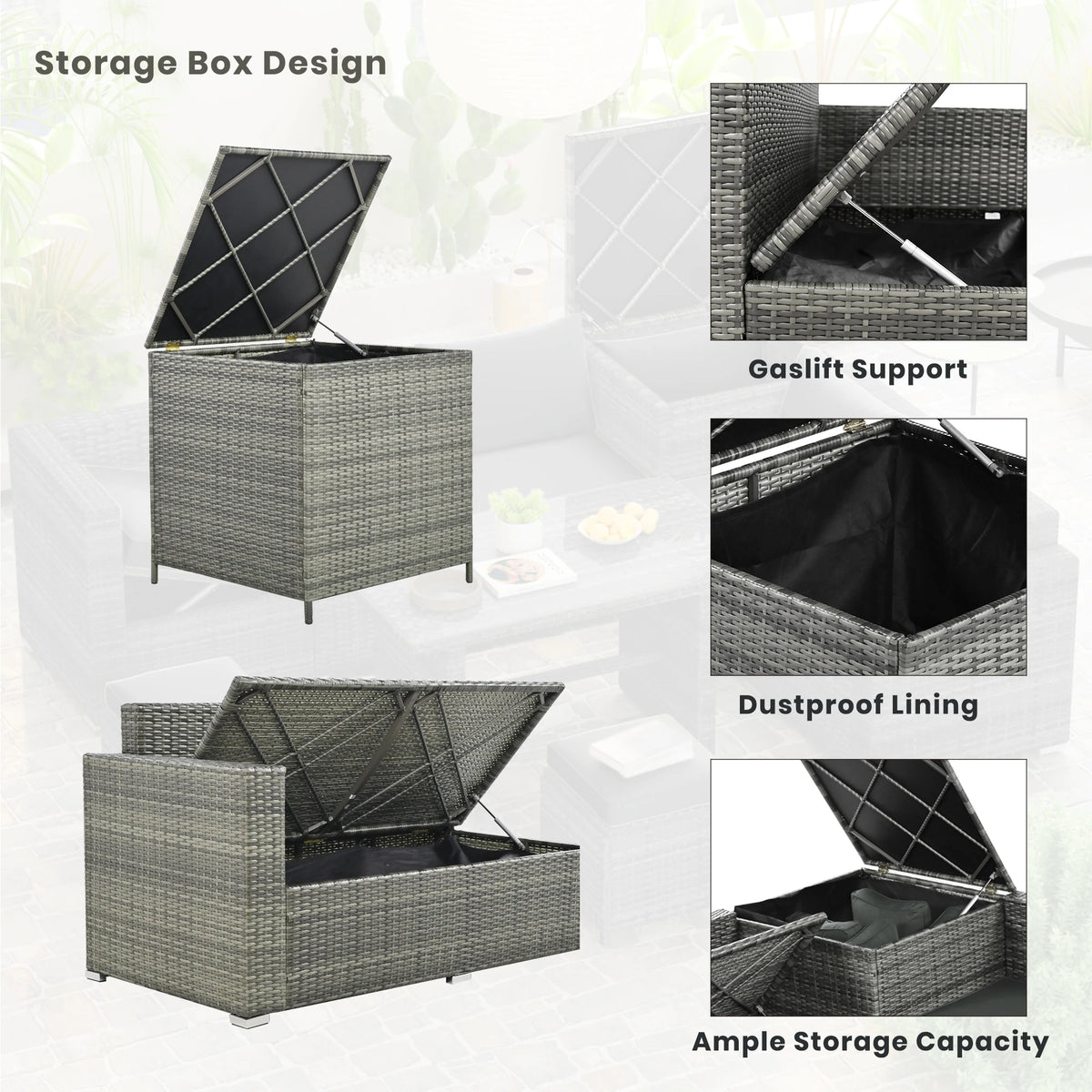 6-Piece Outdoor Wicker Rattan Patio Conversation Set with Adjustable Seat, Storage Box