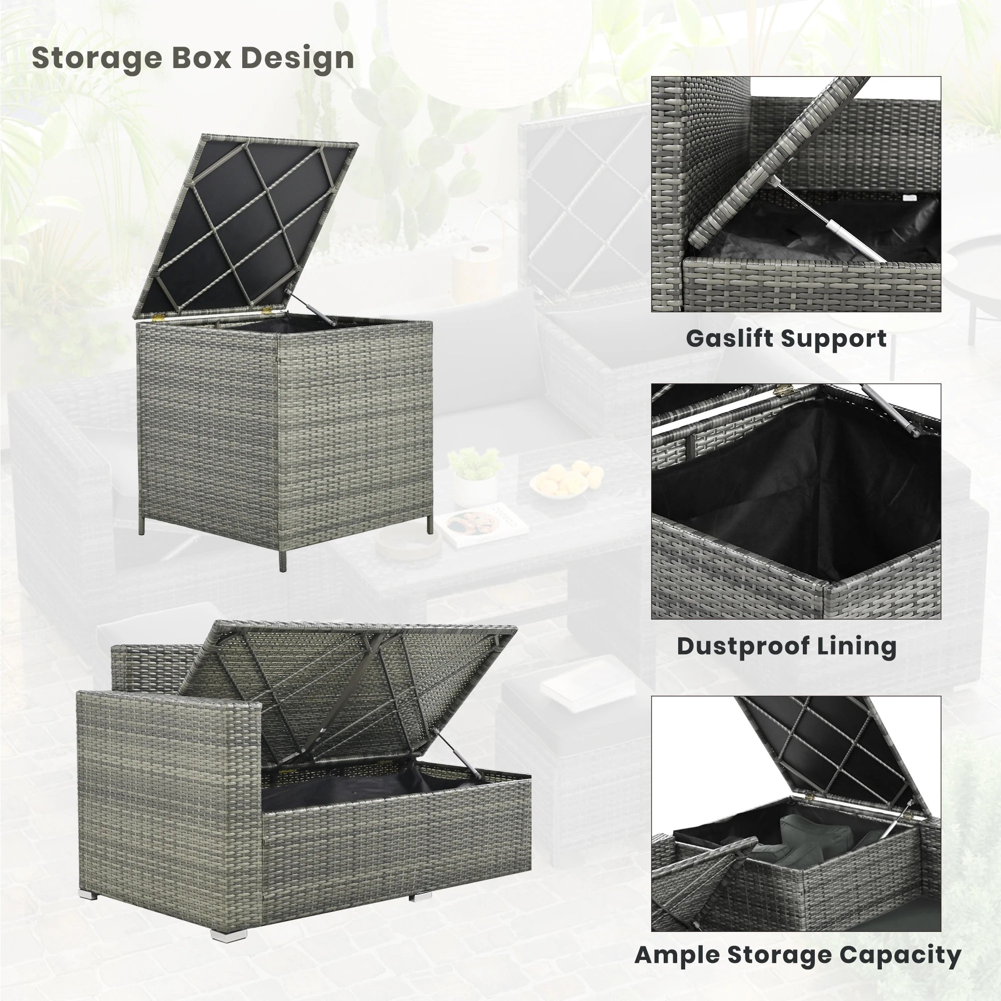 6-Piece Outdoor Wicker Rattan Patio Conversation Set with Adjustable Seat, Storage Box