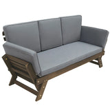 Outdoor Adjustable Brown Finish Wooden Patio Daybed Sofa Chaise Lounge With Gray Cushions