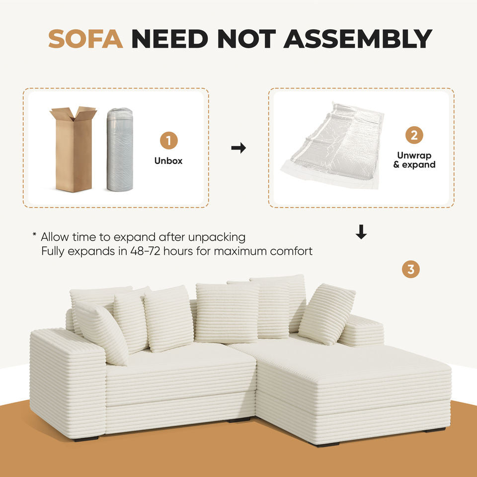 Modern Sectional Sofa Bed Set L-Shape Chaise Foldable Non-Inflatable Sponge Extra Large Reversible Corduroy Cover Metal Frame