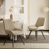 Ergonomic Modern Ribbed Dining Chair Premium Fabric Upholstered Waterproof Soft Adjustable Foot Pads Living Room Park (Set of 4)
