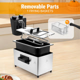 Electric Outdoor Deep Fryer Stainless Steel 3L Capacity Removable Basket Fast Heating Overheat Protection Non-Stick Household