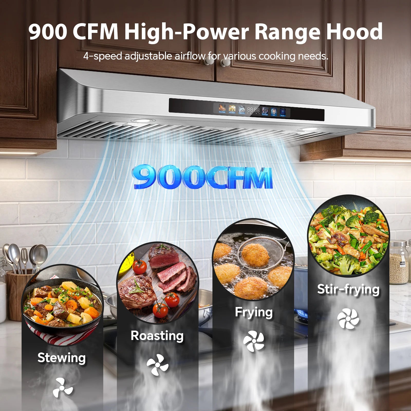 Tieasy Under Cabinet Range Hood 36 Inch, 900 CFM  Voice/Gesture/Remote/Touch Control, Memory Function - view 2
