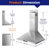Wall Mount Range Hood 30 inch, 700 CFM Kitchen Hood Stainless Steel Stove Vent Hood with Gesture Sensing & Touch Control