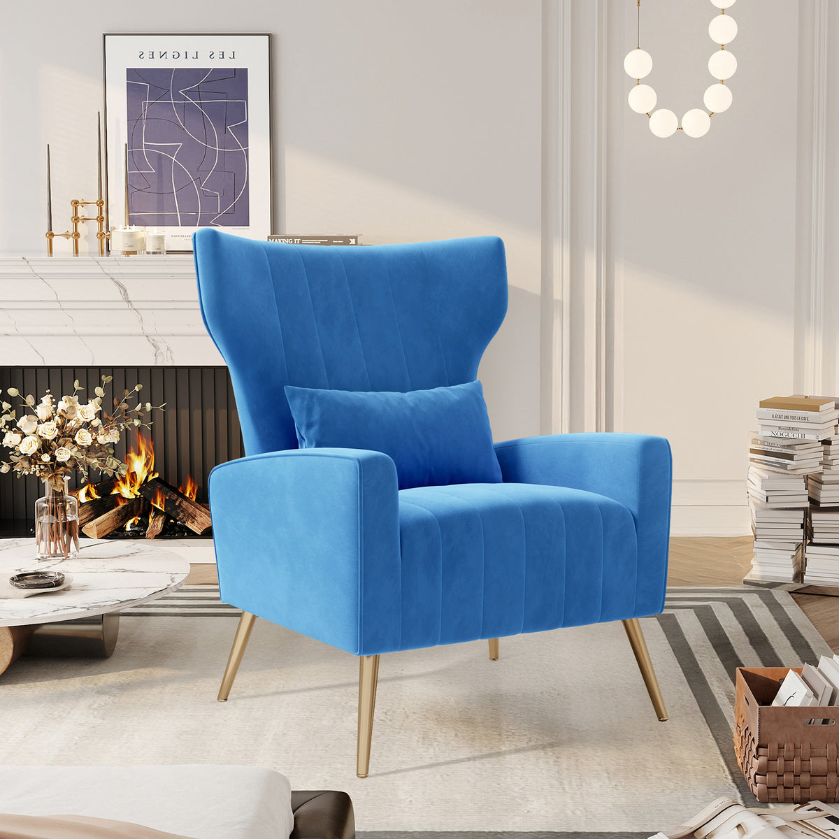 Modern Handmade Convertible Accent Chairs Upholstered Velvet Fabric Reading Chair Mid Century Arm Chair Comfy Armchair