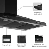 Black Range Hood 36 Inches,Stainless Steel Wall Mount Range Hood Black,Kitchen Hood Vent,Hood Vents for Kitchen