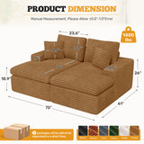 Corduroy Square 2-Seater Chaise Sofa Sponge Deep Seats Pillows Vacuum Packed Oversized Loveseat for Large Spaces Hospital Mall