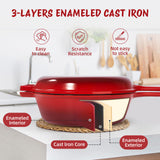 Ceramic Enameled 2-in-1 Dutch Oven Skillet Set 3QT + 1.5QT Non-Stick Dishwasher Safe Casserole Cookware Stainless Steel Bottom