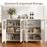 Modern Minimalist Handmade Solid Wood 4-Door Storage Cabinet with Shaker Glass Doors & Gold Handles for Living Room Dining Room