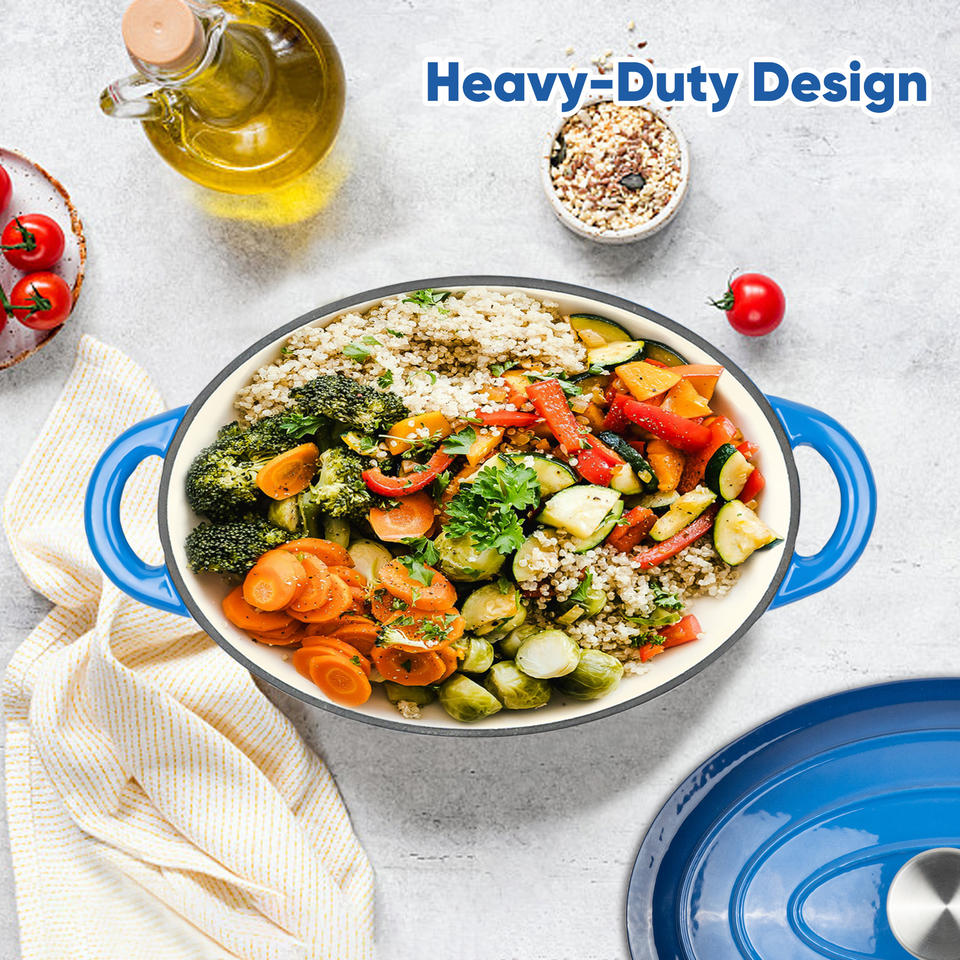 Multifunctional Enameled Cast Iron Dutch Oven 4.5 QT Stainless Steel Bottom Ceramic Exterior Self-Basting Moisture Retention Gas