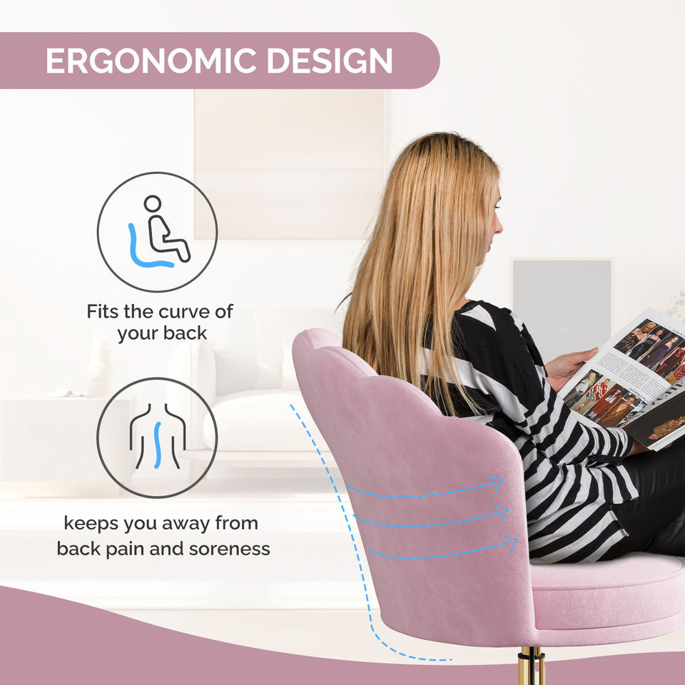 Modern Velvet Swivel Vanity Chair with Petal Back Ergonomic Design Height Adjustable for Bedroom Home Hotel Dressing Room