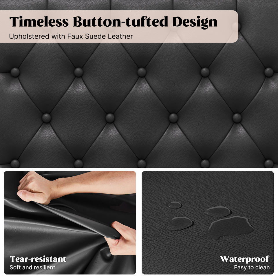 Modern Chesterfield Convertible Loveseat Waterproof Faux Leather Sofa Cooling Wide Seat Bolster Pillows for Apartment School