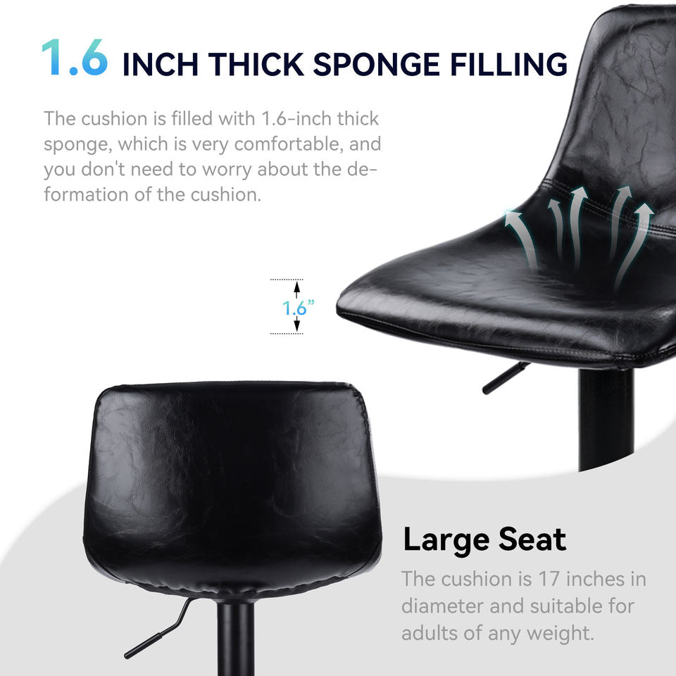 Modern PU Leather Adjustable Swivel Steady Outdoor Dining Bar Chairs Commercial-Grade Counter Height Stools Cafe Hotel Home Use (Set of 2)