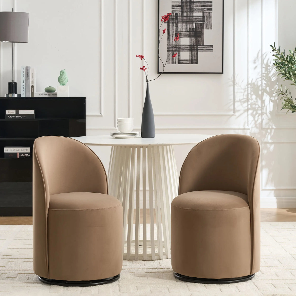 Modern Velvet Kitchen Swivel Accent Chair Luxury Barrel Chair for Living Room Dining Room Elegant Upholstered Leisure Chair