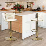 Iron Adjustable PU Leather Bar Stools Modern Swivel Steady Commercial Use Home Bar Dining Outdoor Counter Height Hotel Workshop (Set of 2)