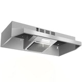 24 Inch Range Hood Under Cabinet, Stainless Steel Kitchen Hood 280CFM, Ducted/Ductless Vent Hood with Rocker Button Control