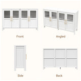 Modern Minimalist Handmade Solid Wood 4-Door Storage Cabinet with Shaker Glass Doors & Gold Handles for Living Room Dining Room