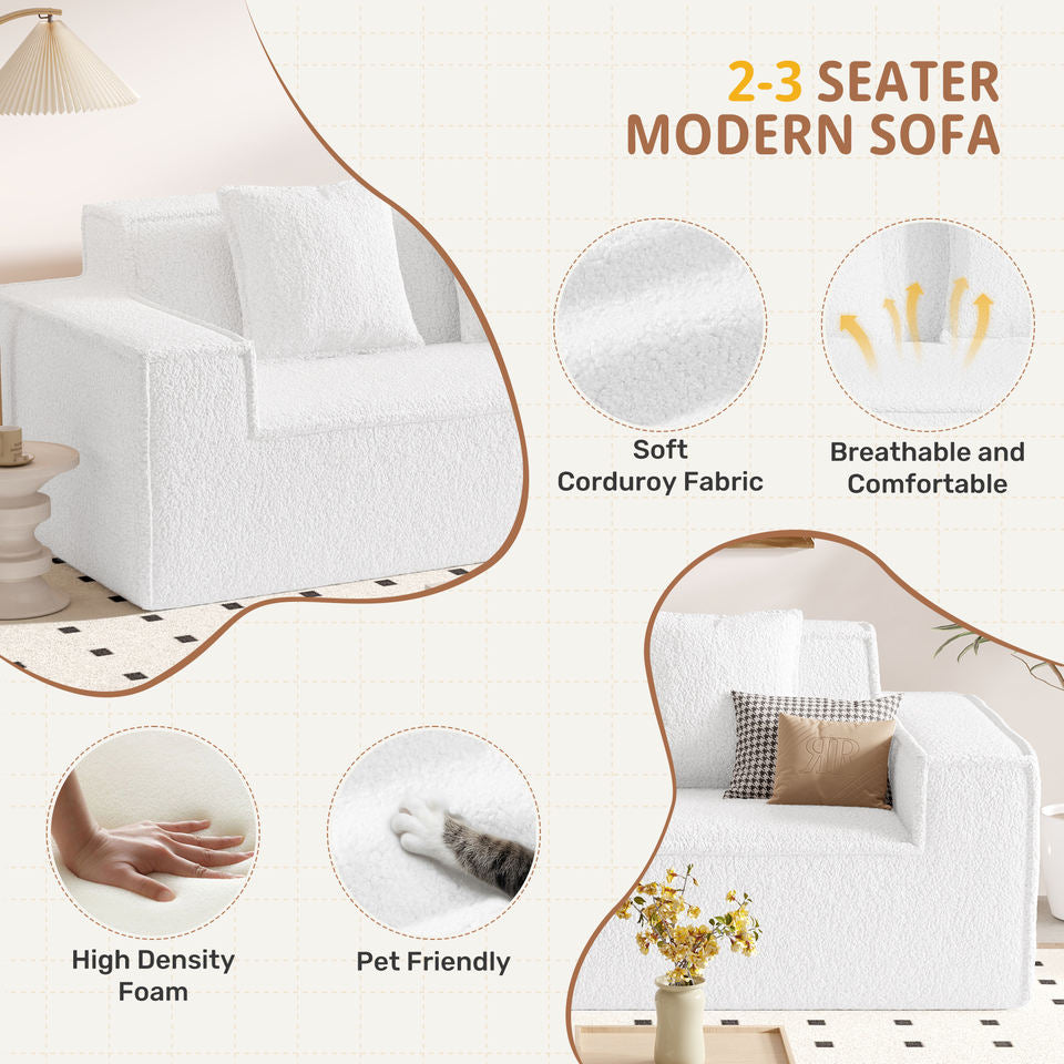 Modern Square Chenille Extendable Convertible Sofa Bed Set 2-3 Seater Non-Assembly Removable Pillows High Capacity Sponge Living