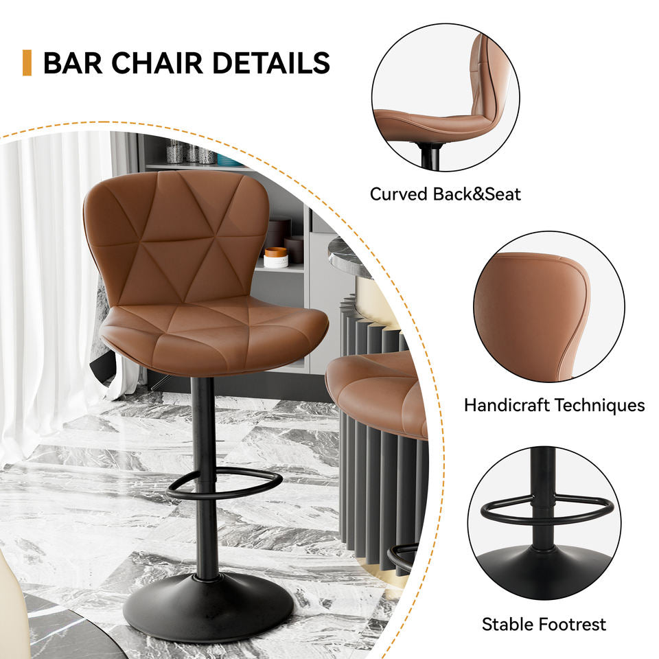 Modern PU Leather Swivel Bar Stool Diamond Stitching Height Adjustable Home Bar Dining Stable Iron Base