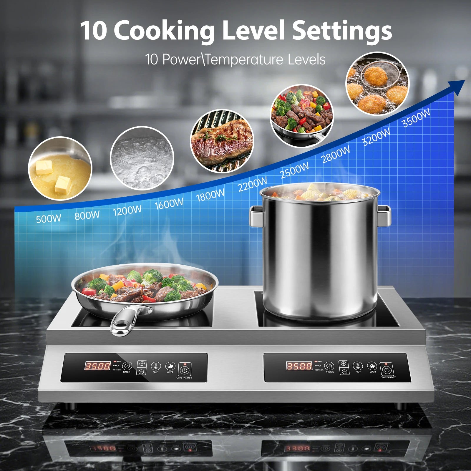 Commercial Induction Cooktop,7000W Double Burners Commercial Induction Cooker,Soft Touch Control ,Four Digital - view 3