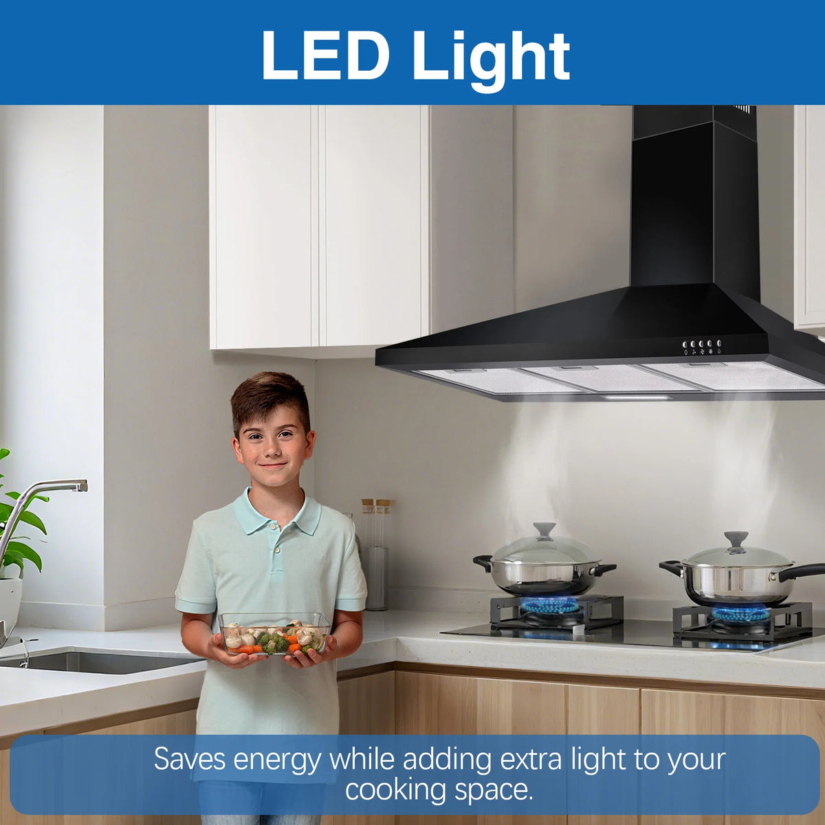 36 Inch Range Hood, 450CFM Wall Mount Stainless Steel Kitchen Vent Hood - 3-Speed Exhaust Fan, LED Light & Push Button Control