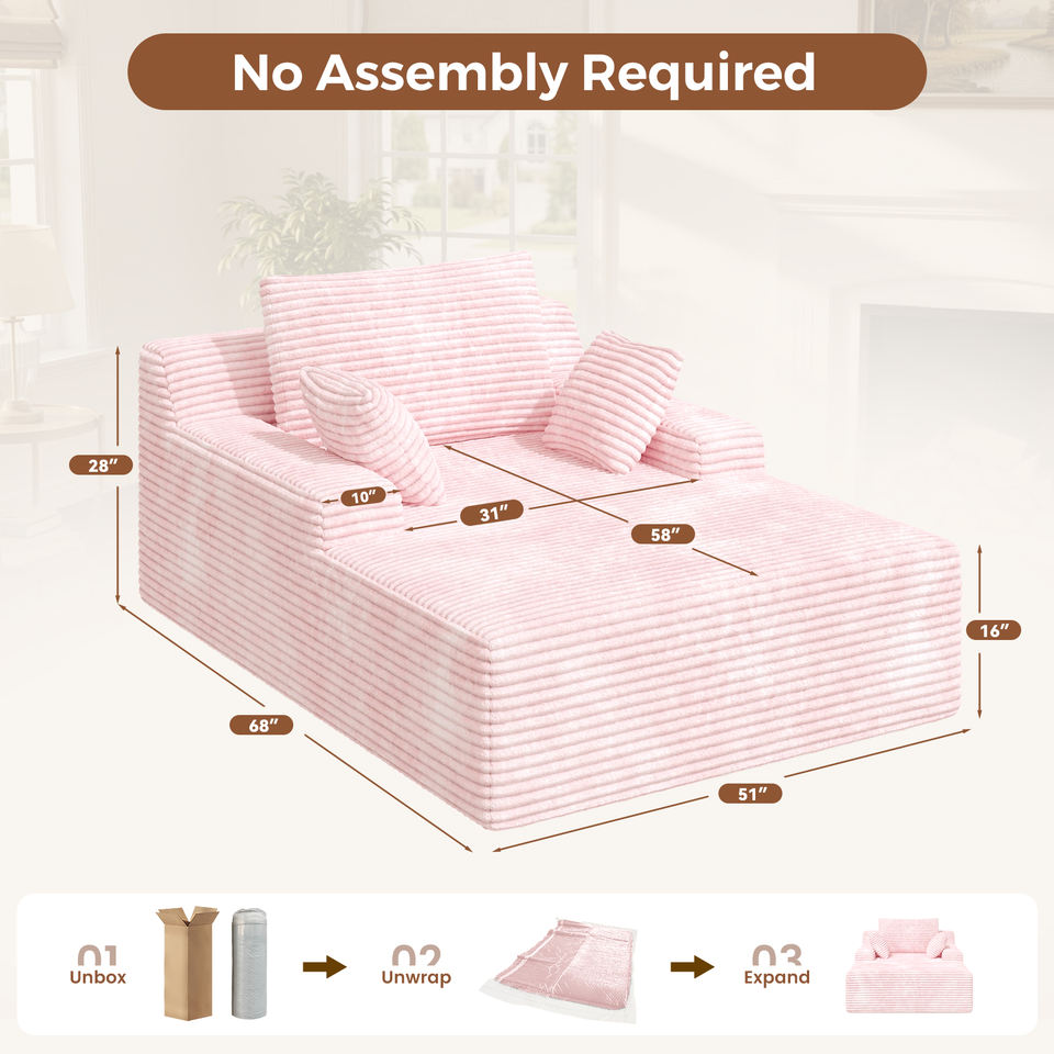 Modern Convertible Reclining Oversized Extendable Chaise Lounge Chair Living Room Iron Frame Velvet Deep Seat Sofa Bed Sleeper