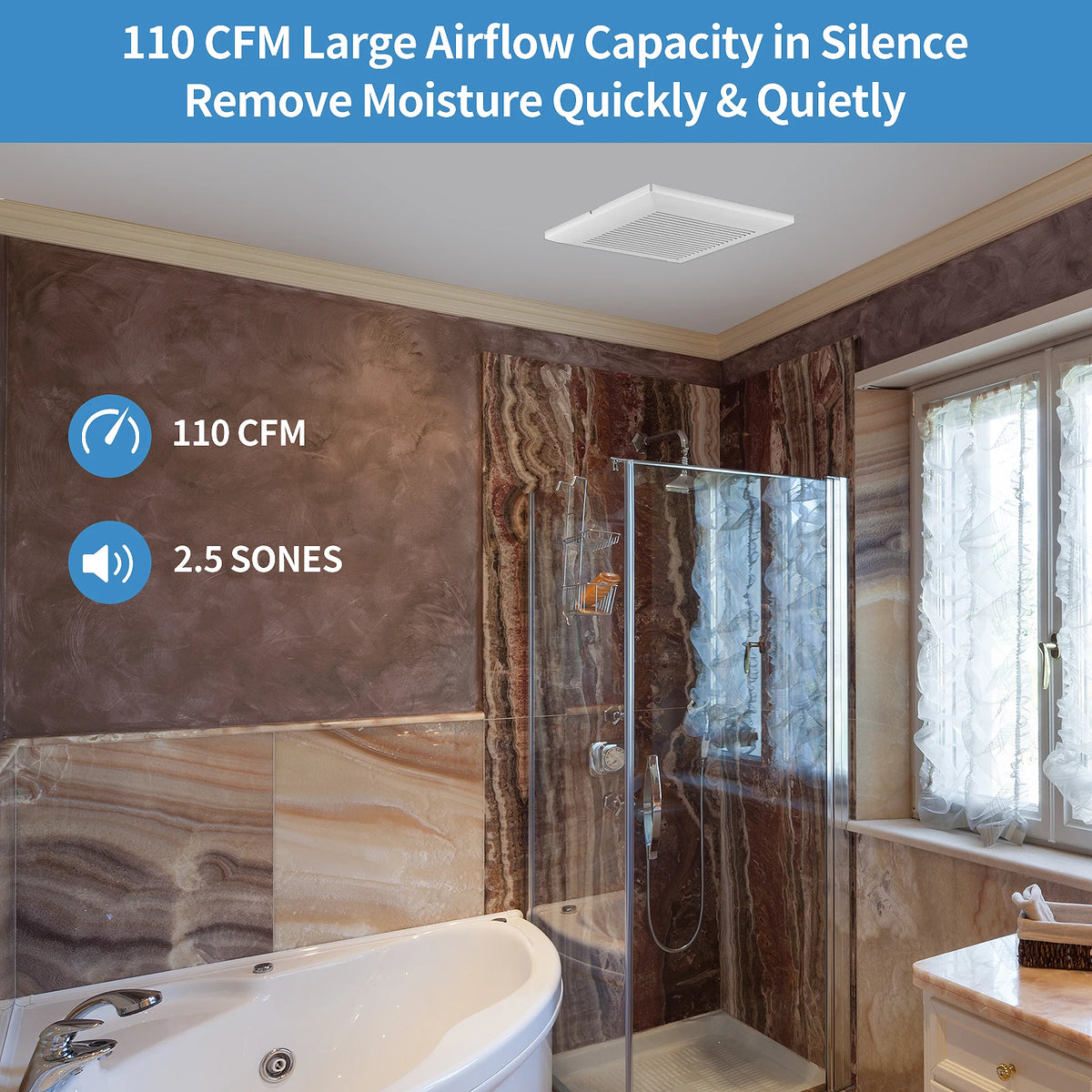 Bathroom Fan 110 CFM Very Quiet with Matel Housing, Ceiling Mount Exhaust Ventilation Fan Large Air-flow Capacity