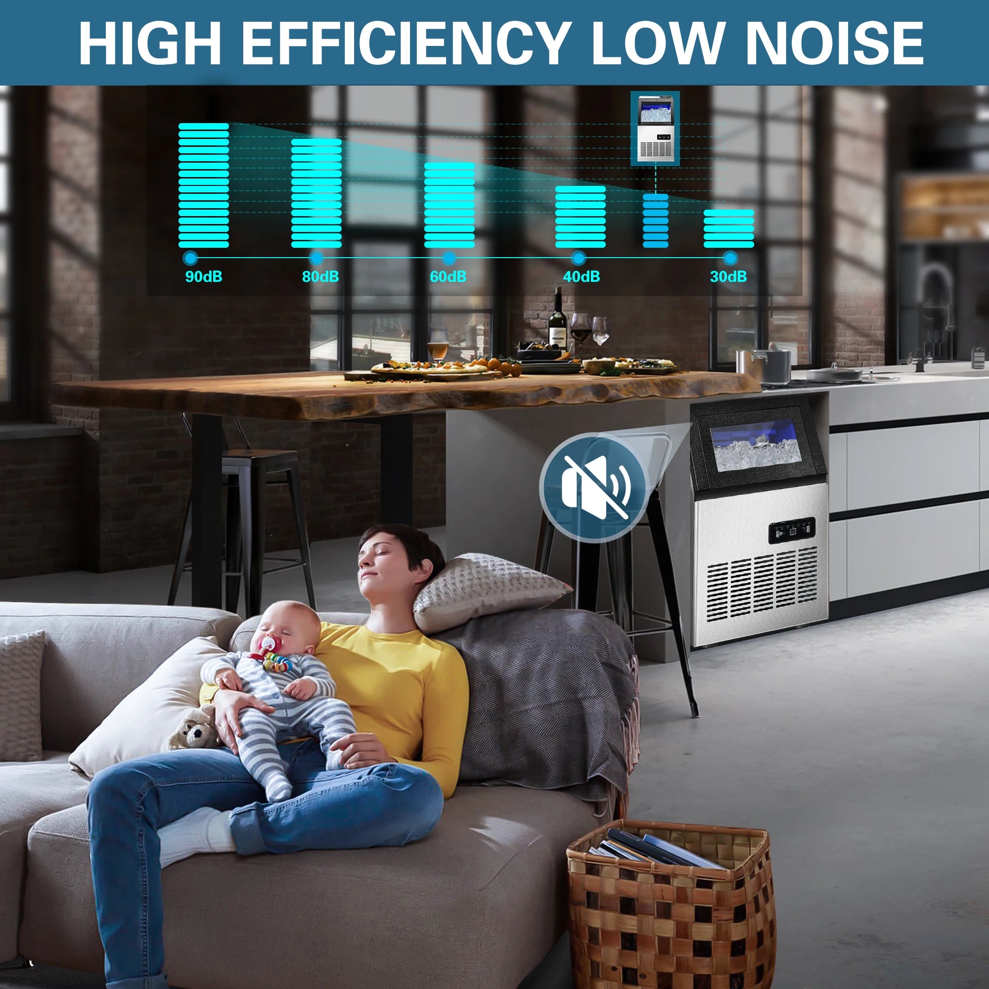 120LBS/24H Commercial Ice Maker Machine, 40 Cubes/Cycle, Self-Cleaning, Quiet Operation for Home, Restaurant, Bar, Coffee Shop