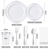 350PCS Disposable PET Dinnerware Set Tableware Kit Plates Cups Cutlery Napkins Gold Rim Freezer Safe BPA-Free Eco-Friendly