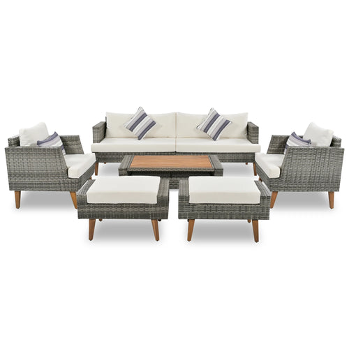 6-Pieces Wicker Rattan Patio Outdoor Sofa Set