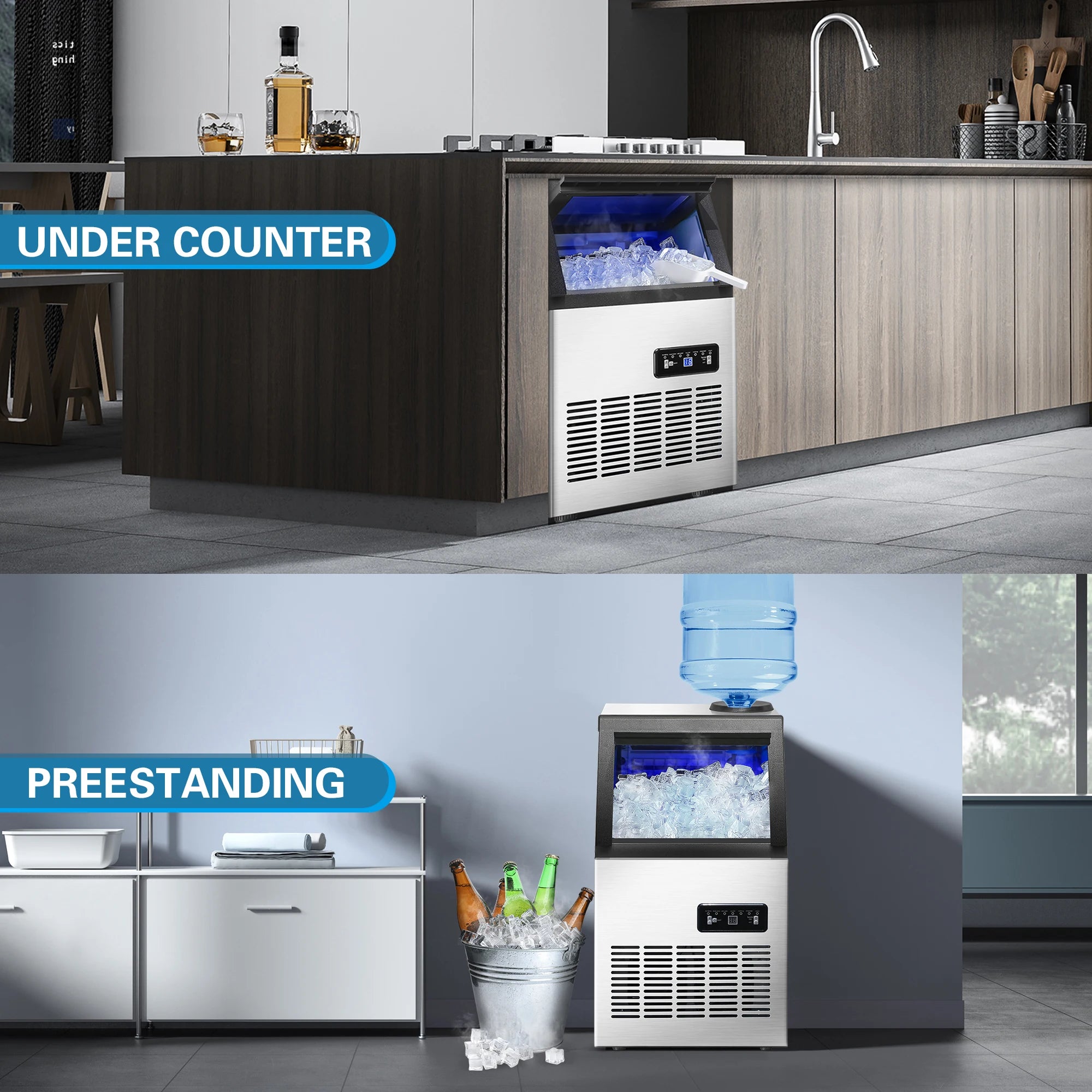 120LBS/24H Commercial Ice Maker Machine, 40 Cubes/Cycle, Self-Cleaning, Quiet Operation for Home, Restaurant, Bar, Coffee Shop